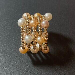 14k gold bubble bead and pearls ring